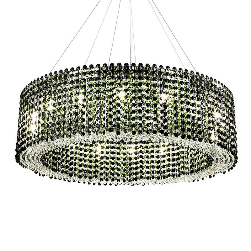 Круглая люстра с хрустальными подвесками Crystal Art Chrome Green Chandelier 12 Хром Зеленый Черный в Твери | Loft Concept 
