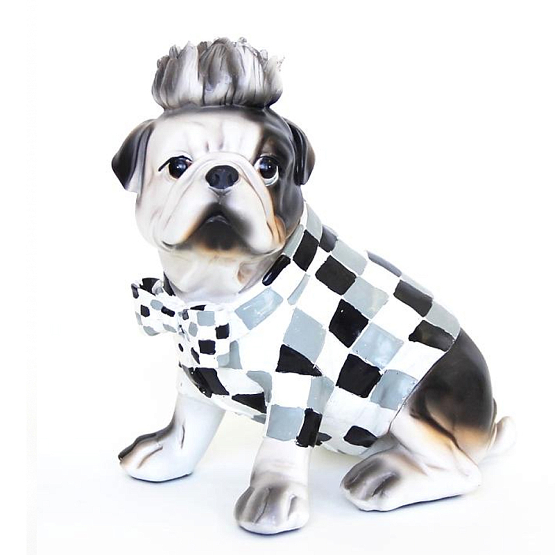 Статуэтка собака в клетчатой куртке Fashionable Dogs Cell Серый Белый Голубой Статуэтка собака в клетчатой куртке Fashionable Dogs Cell Серый Белый Голубой в Твери | Loft Concept