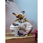 Шкатулка фиолетового цвета с рисунком бабочек и крышкой с фигуркой птицы на ветке Eden Garden варинант исполнения - 8 | Loft Concept в Твери