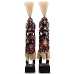 Комплект из 2-х деревянных статуэток Asmat Straw Headdress Statuettes Red Tattoo варинант исполнения - 4 | Loft Concept в Твери