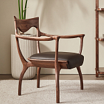 Стул деревянный с мягким сиденьем из коричневой натуральной кожи Moon Walnut Furniture варинант исполнения - 11 | Loft Concept в Твери