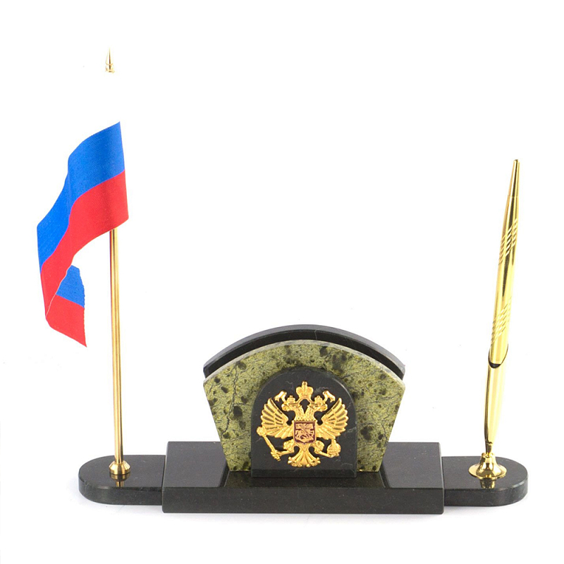 Визитница настольная с гербом и флагом России из природного камня змеевик Successful Leader Золотой Черный Визитница настольная с гербом и флагом России из природного камня змеевик Successful Leader Золотой Черный в Твери | Loft Concept