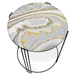 Стол журнальный круглый с серой столешницей из стекла на 4-х черных ножках Gray and Gold Marble варинант исполнения - 2 | Loft Concept в Твери