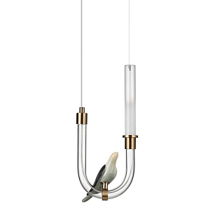 Подвесной светильник с декоративной фигуркой птицы на прозрачной изогнутой трубке Ganthea