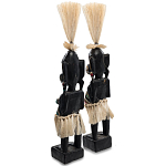 Комплект из 2-х деревянных статуэток Asmat Straw Headdress Statuettes Black Colorful Tattoo варинант исполнения - 2 | Loft Concept в Твери