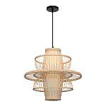 Подвесной светильник фигурный из деревянных прутьев с плафоном из натуральной ткани Light Inside the Cell варинант исполнения - 4 | Loft Concept в Твери