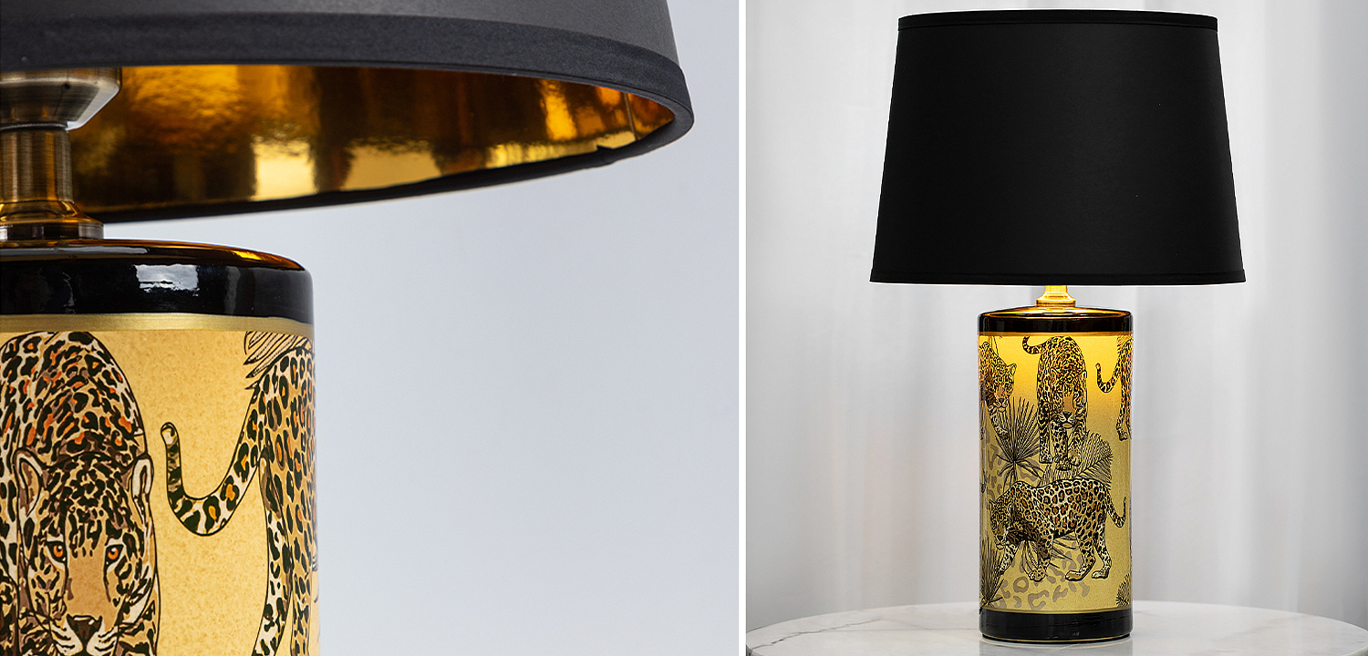 Настольная лампа с абажуром Leopard Lampshade Black Настольная лампа с абажуром Leopard Lampshade Black - Loft-Concept в Твери