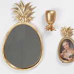 Зеркало овальной формы с золотистой рамкой и декоративной верхушкой в виде ананаса Pineapple Shine  варинант исполнения - 1 | Loft Concept в Твери