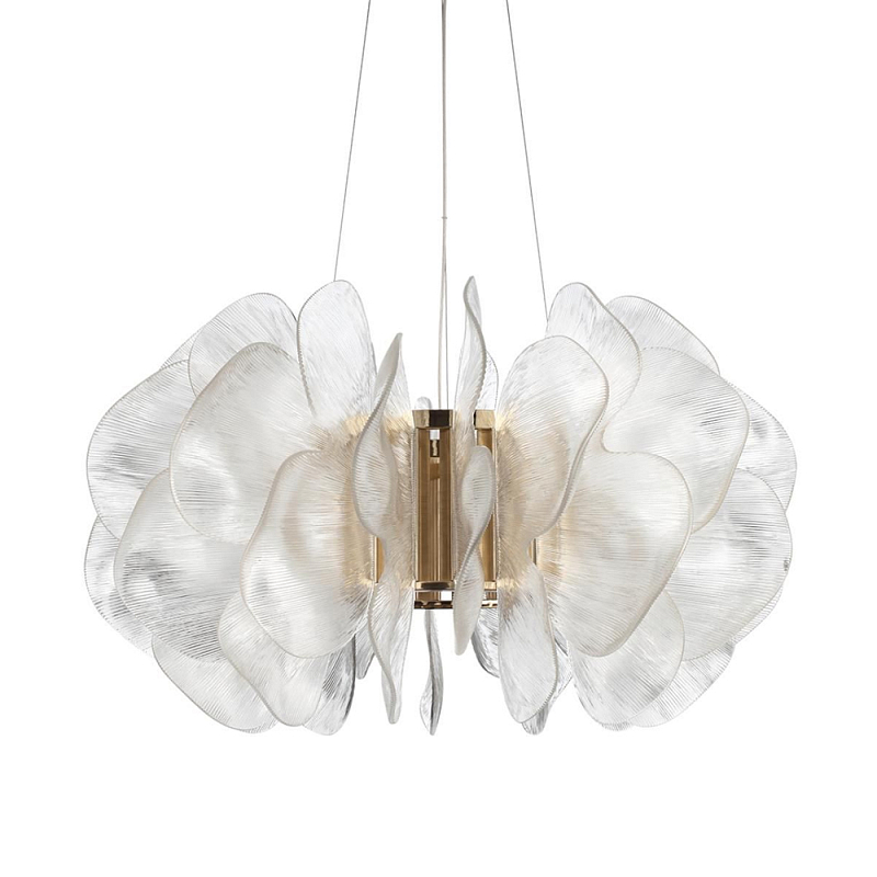 Люстра с декором в виде крупных рельефных лепестков 80 см Ethereal Bloom Латунь Прозрачный в Твери | Loft Concept 