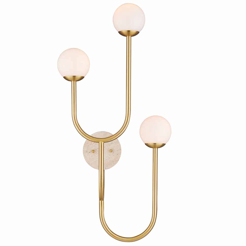 Бра с 3-мя белыми стеклянными плафонами в форме шаров Gooseneck Pelle Chandelier Белый Латунь Бра с 3-мя белыми стеклянными плафонами в форме шаров Gooseneck Pelle Chandelier Белый Латунь в Твери | Loft Concept