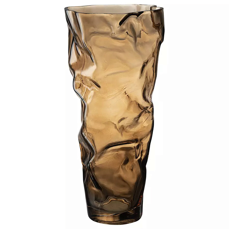 Ваза стеклянная фактурная Crumpled Vase 32 см Коричневый в Твери | Loft Concept 