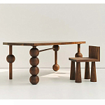 Обеденный стол деревянный с круглыми декоративными элементами на ножках Koko варинант исполнения - 5 | Loft Concept в Твери