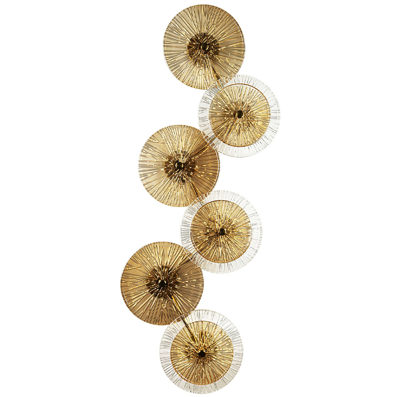 Бра с 6-ю плафонами в форме диска из рельефного коричневого стекла Decorative Six Glass Discs Wall Lamp Прозрачный Латунь Светло-коричневый Бра с 6-ю плафонами в форме диска из рельефного коричневого стекла Decorative Six Glass Discs Wall Lamp Прозрачный Латунь Светло-коричневый в Твери | Loft Concept