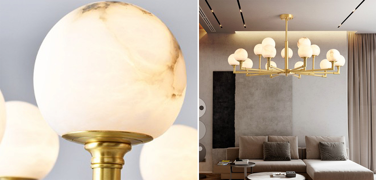 Дизайнерская люстра 15 плафонов из натурального мрамора Marble Plafond Chandelier Дизайнерская люстра 15 плафонов из натурального мрамора Marble Plafond Chandelier - Loft-Concept в Твери