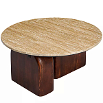 Кофейный столик с круглой столешницей на 2-х массивных деревянных ножках Tandem Travertine and Wood варинант исполнения - 2 | Loft Concept в Твери