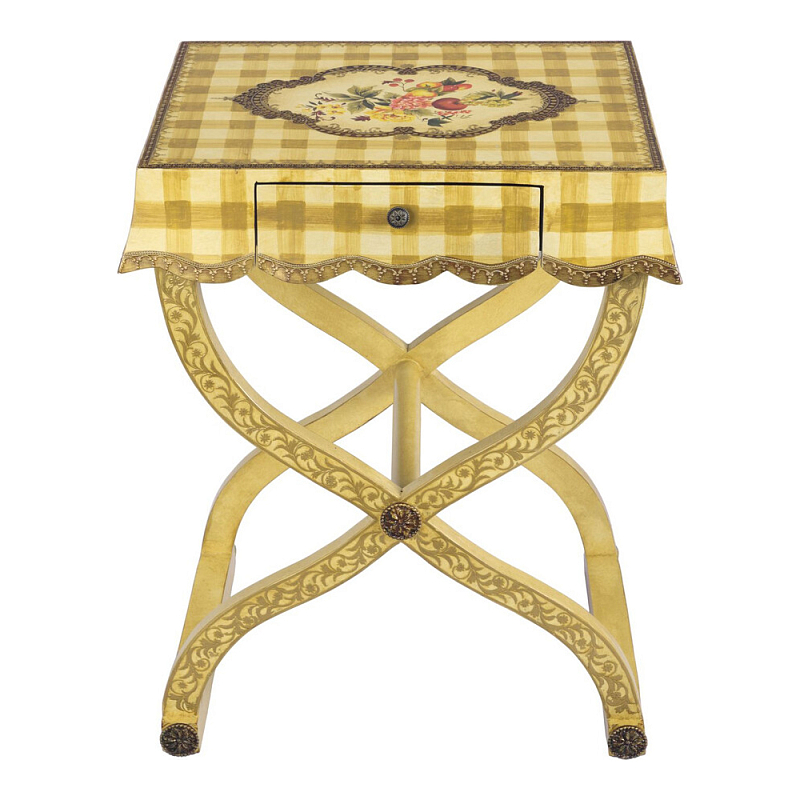 Приставной столик с ящиком в стиле ретро Vintage Rustic Tablecloth Желтый Мульти в Твери | Loft Concept 