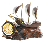 Часы настольные в виде парусника из натурального камня Обсидиан Sailboat Stone Clock варинант исполнения - 1 | Loft Concept в Твери