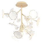 Потолочный светильник с золотыми ветвями и белыми лепестками на круглом рельефном основании Wintery flovers варинант исполнения - 1 | Loft Concept в Твери