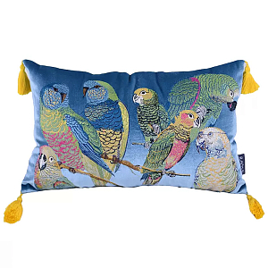 Декоративная подушка с вышивкой Embroidery Parrots Long Pillow Blue