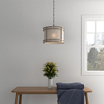 Подвесной светильник в виде барабана с тканевым абажуром и металлическим каркасом Warm Glow варинант исполнения - 4 | Loft Concept в Твери