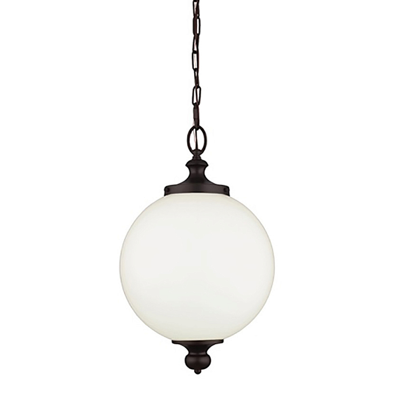 Подвесной светильник с белым стеклянным плафоном в форме шара на цепи Feiss Бронза Никель Белый Бежевый в Твери | Loft Concept 