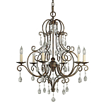 Люстра бронзового цвета с 6-ю лампами и подвесками из оптического стекла в классическом стиле Feiss варинант исполнения - 1 | Loft Concept в Твери