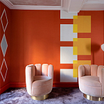 Обои ручная роспись Chez Nina by India Mahdavi Lantana colourway on Arancio dyed silk варинант исполнения - 2 | Loft Concept в Твери