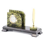 Настольный письменный набор из змеевика с визитницей с часами и ручкой Successful Leader варинант исполнения - 2 | Loft Concept в Твери