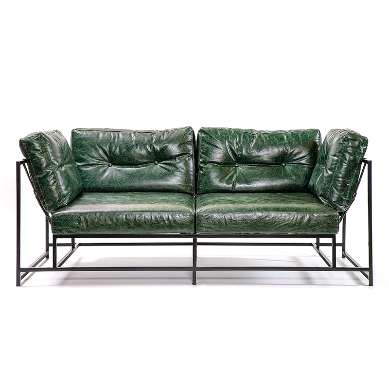 Диван Лофт Натуральная Винтажная кожа Зеленый Two Seat Encounter Leather Sofa Изумрудный Черный в Твери | Loft Concept 