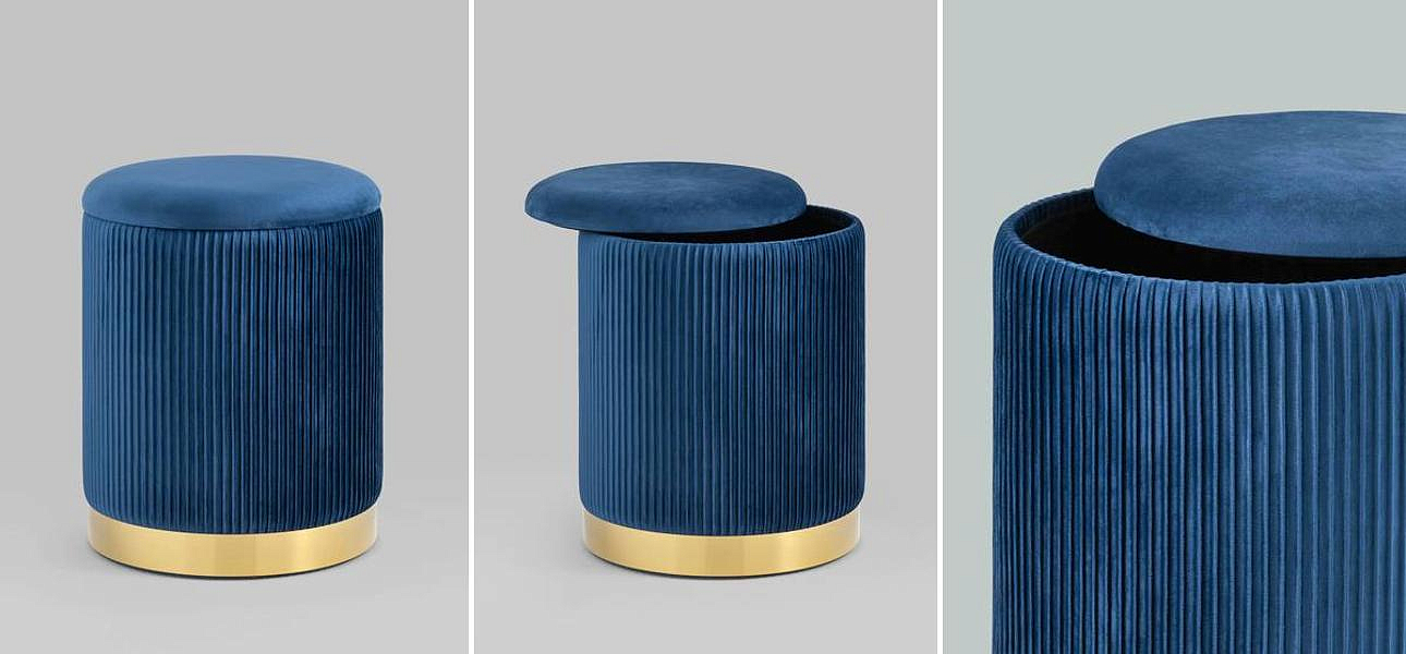 Пуф с ящиком Beatrice синий Glossy Velor - Loft-Concept в Твери
