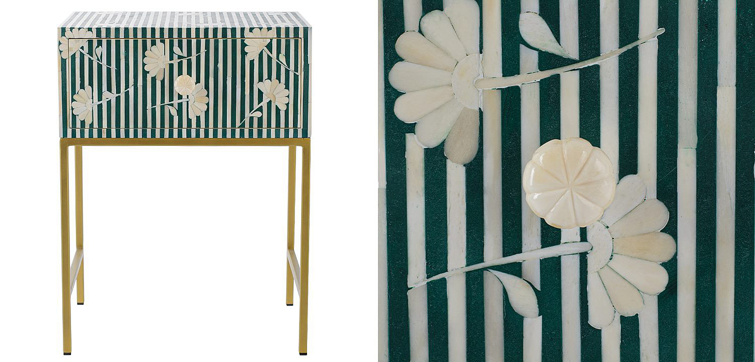 Тумбочка Green Flower Indian Bone Inlay nightstand Тумбочка Green Flower Indian Bone Inlay nightstand - Loft-Concept в Твери