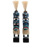 Комплект из 2-х деревянных статуэток Asmat Straw Headdress Statuettes Blue Colorful Tattoo варинант исполнения - 4 | Loft Concept в Твери