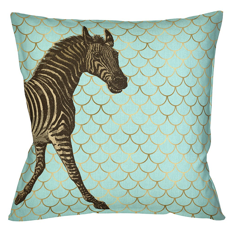 Подушка Safari light blue zebra Бирюзовый Глянцевое золото Подушка Safari light blue zebra Бирюзовый Глянцевое золото в Твери | Loft Concept