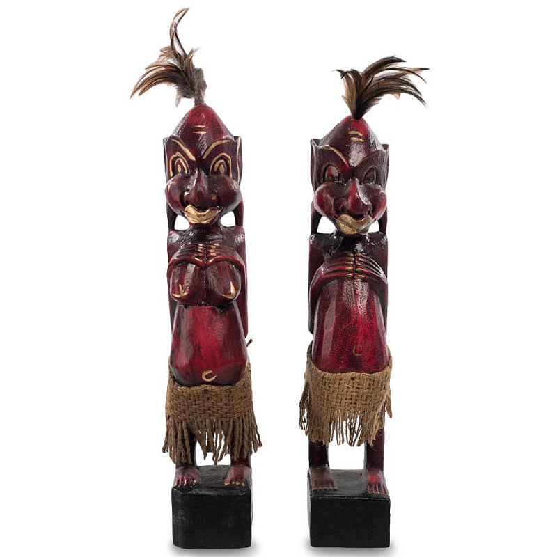 Комплект из 2-х деревянных статуэток Asmat Wooden Statuettes Dark Red Красный Черный Золотой Коричневый Комплект из 2-х деревянных статуэток Asmat Wooden Statuettes Dark Red Красный Черный Золотой Коричневый в Твери | Loft Concept