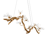 Люстра подвесная линейная с прозрачными стеклянными птичками на ветвях Serip Voa варинант исполнения - 8 | Loft Concept в Твери