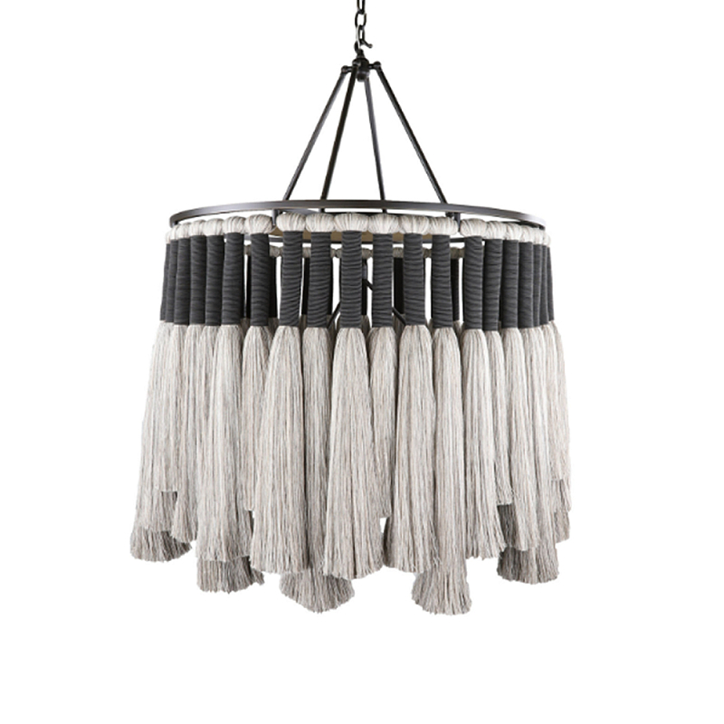 Люстра круглая плетеная с кисточками Boho Tassel Chandelier Серый в Твери | Loft Concept 