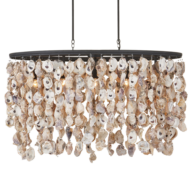 Люстра овальная с подвесками из устричных раковин Sea Ravens Черный в Твери | Loft Concept 