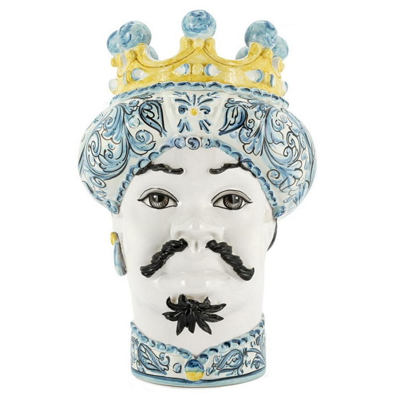 Ваза Vase Moro Man Ornate White Face Белый Светло-голубой Желтый Ваза Vase Moro Man Ornate White Face Белый Светло-голубой Желтый в Твери | Loft Concept