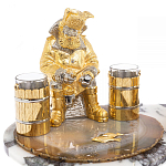 Икорница со стопками с декором "Рыбак с санями" с гравировкой на подставке из натуральных камней Агат Мрамор Decorative Cavair Dishes варинант исполнения - 2 | Loft Concept в Твери