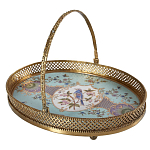 Блюдо овальное с ручкой и голубым фарфоровым дном с цветочным рисунком Blue Garden варинант исполнения - 1 | Loft Concept в Твери