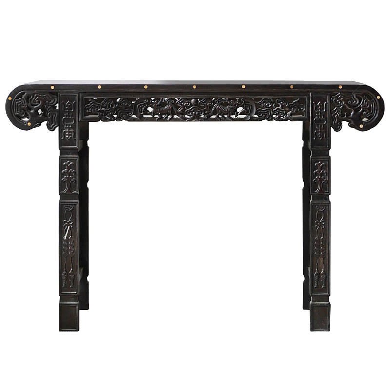 Черная резная консоль в Китайском стиле из массива Black Dragon Console Черный Золотой Черная резная консоль в Китайском стиле из массива Black Dragon Console Черный Золотой в Твери | Loft Concept