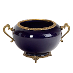 Чаша темно-синяя фарфоровая с бронзовыми ручками и ажурным ободком Eden Garden варинант исполнения - 1 | Loft Concept в Твери