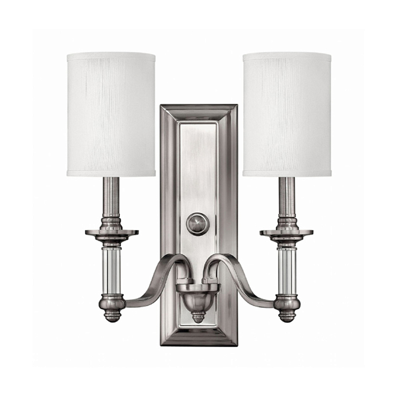 Бра с 2-мя белыми текстильными абажурами Hinkley Никель Белый Бежевый в Твери | Loft Concept 