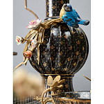 Ваза черная фарфоровая с  узором и бронзовым декором в виде веток с фарфоровой птичкой и цветами Eden Garden варинант исполнения - 3 | Loft Concept в Твери