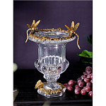 Ваза из прозрачного стекла на бронзовой подставке с ободком и ручками в виде стрекоз Eden Garden варинант исполнения - 2 | Loft Concept в Твери