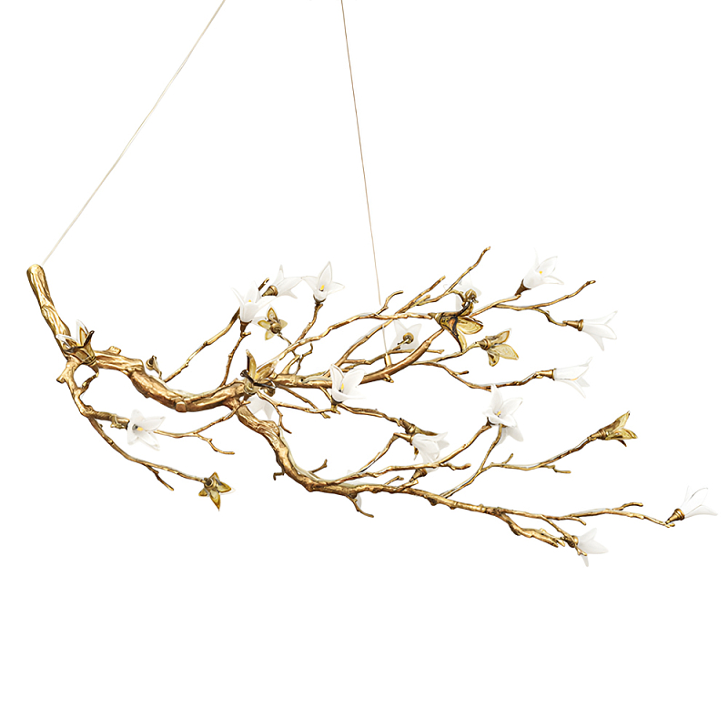 Люстра в виде золотой ветки с цветами Glass Flower Pendant Light Латунь Люстра в виде золотой ветки с цветами Glass Flower Pendant Light Латунь в Твери | Loft Concept