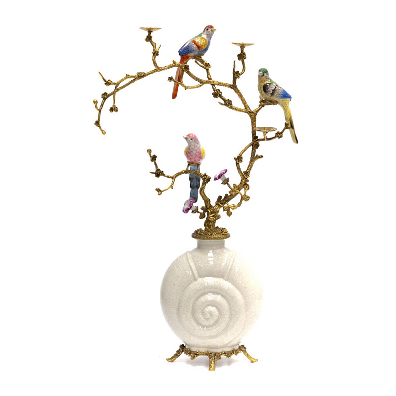 Подсвечник с декором из птиц на ветвях Birds of Paradise Бронза Мульти Белый в Твери | Loft Concept 