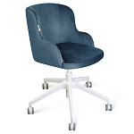 Стул с мягкой синей обивкой из велюра и подъемно-поворотным механизмом на белых колесиках Harper Blue and White варинант исполнения - 1 | Loft Concept в Твери
