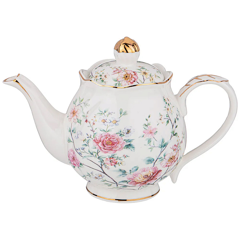 Чайник из фарфора белый с цветочным принтом Flower Porcelain Collection Белый Мульти Чайник из фарфора белый с цветочным принтом Flower Porcelain Collection Белый Мульти в Твери | Loft Concept