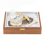 Икорница с ложкой с декором "Кадушка" с гравировкой на подставке из натурального камня Агат Decorative Cavair Dishes варинант исполнения - 4 | Loft Concept в Твери